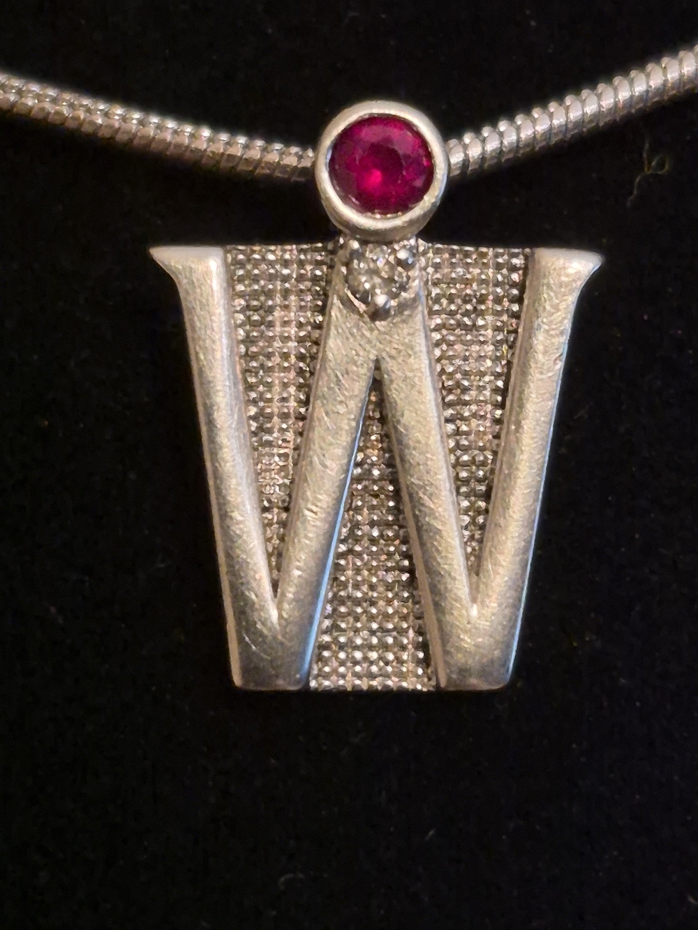 Sterling Silver Pendant Necklace with Rubi And Little Diamond Gem Accent